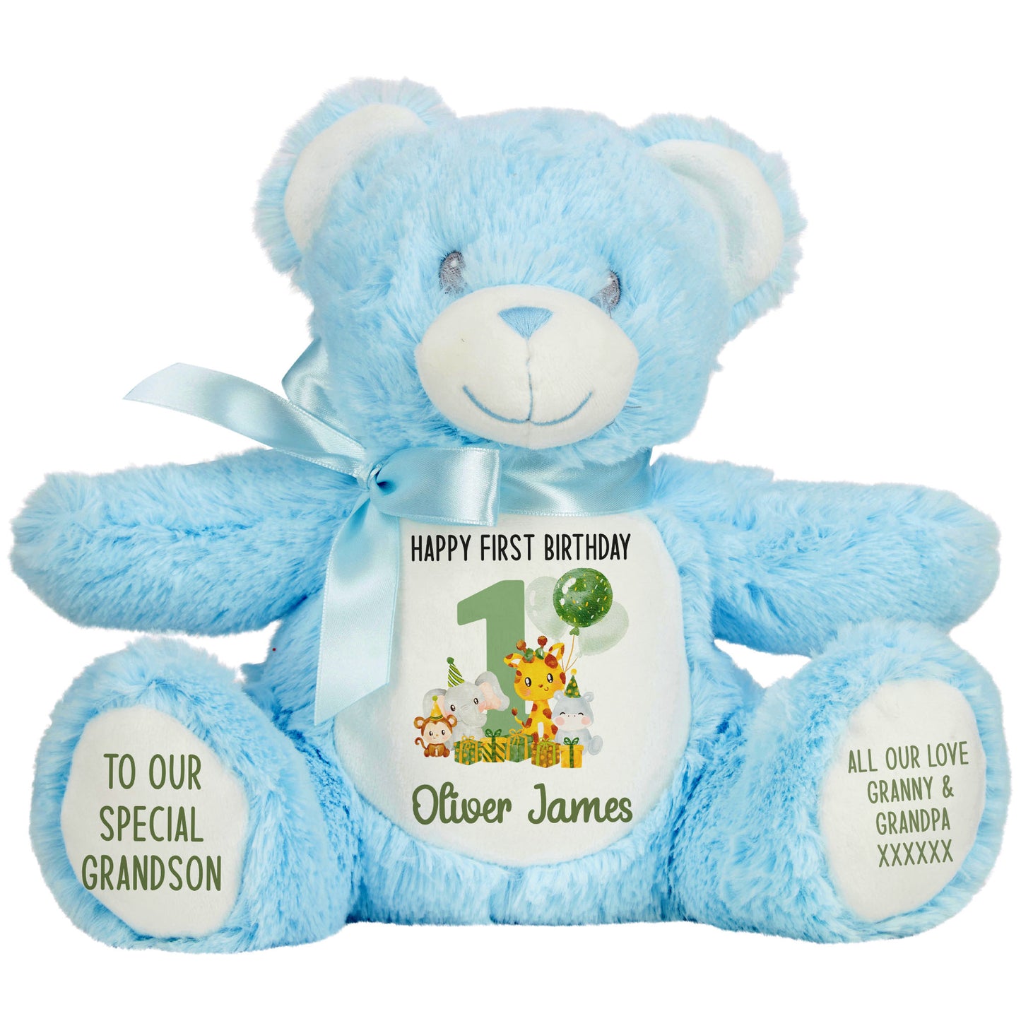 1st birthday green jungle party personalised teddy bear Blue Bear