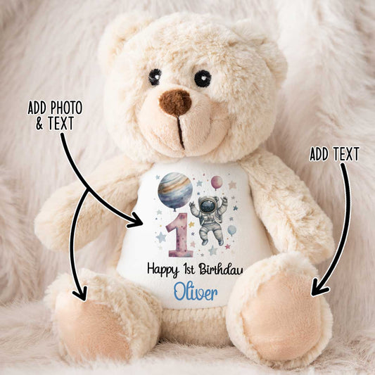 1st Birthday Spaceman Party Personalised Teddy Bear
