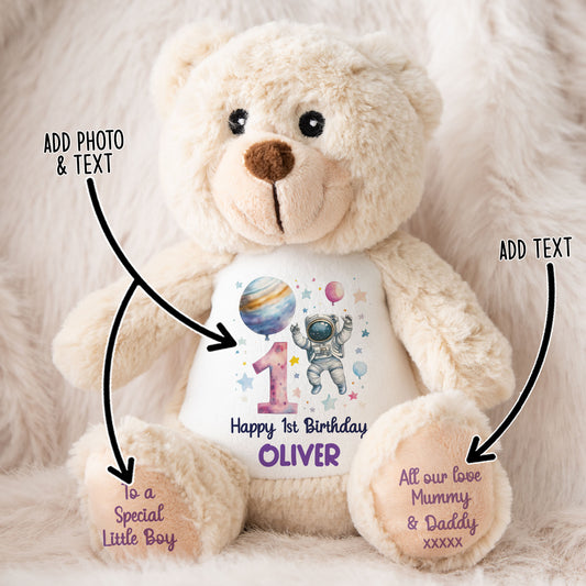 1st Birthday Spaceman Party Personalised Teddy Bear
