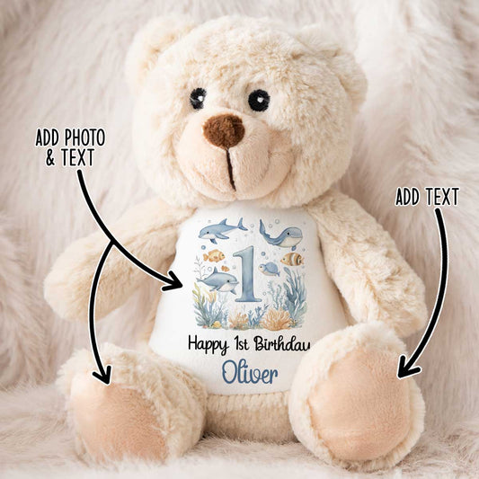 1st Birthday Under The Sea Animals Personalised Teddy Bear