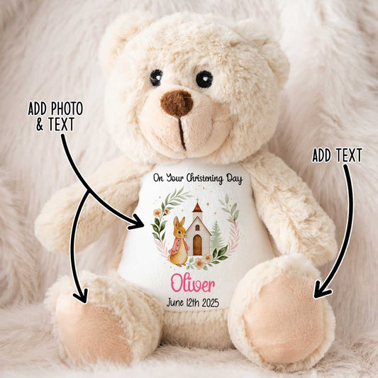 Christening Pink Bunny Church Floral Personalised Teddy Bears