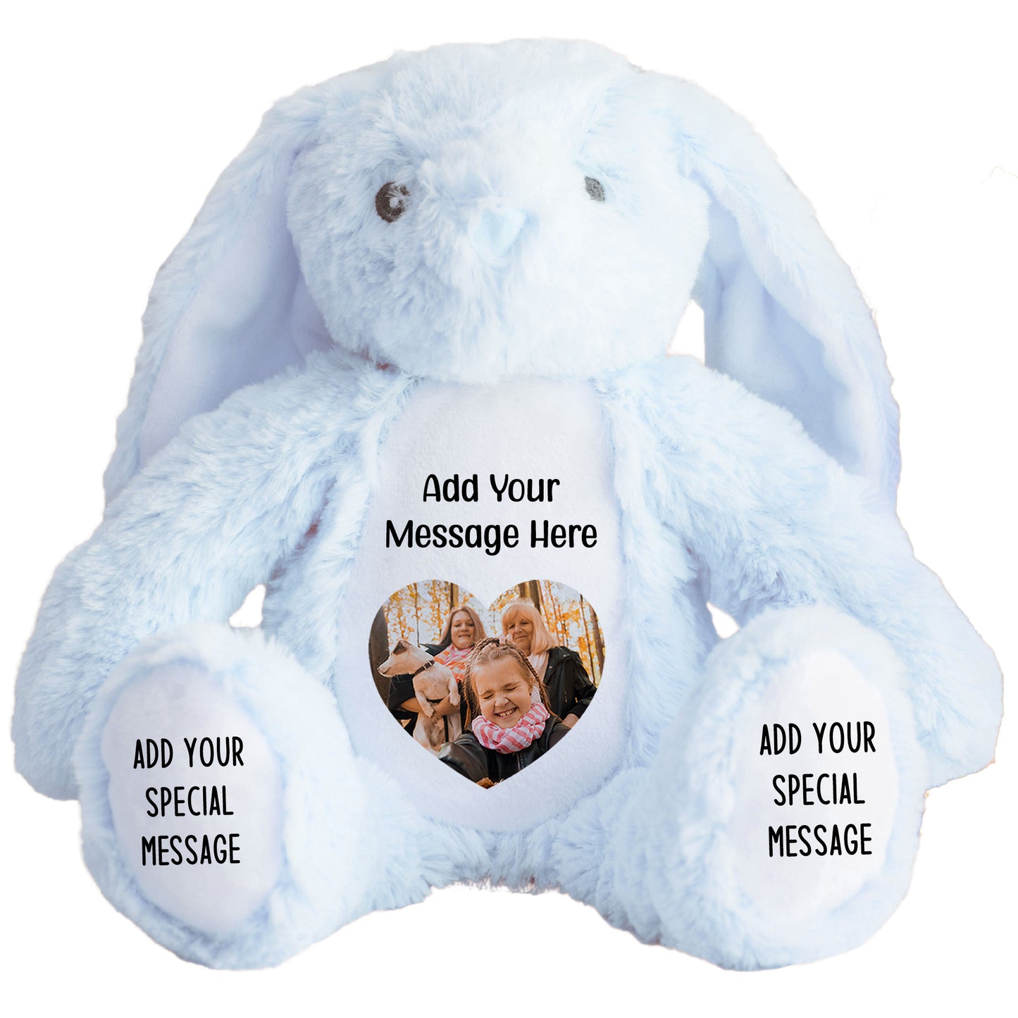 Design a Personalised Blue Bunny Teddy – Add Your Photo, Name or Message