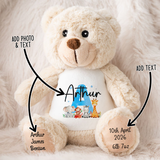 Personalised teddy bear with personalisation arrows