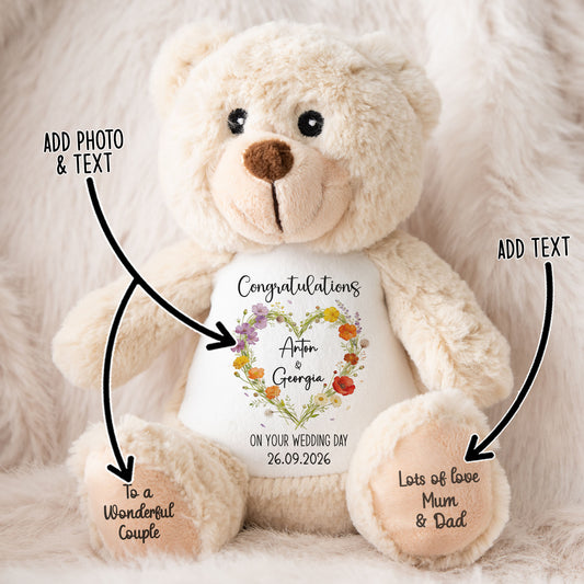 Personalised teddy bear with personalisation arrows