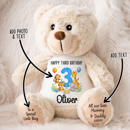 Personalised teddy bear with personalisation arrows
