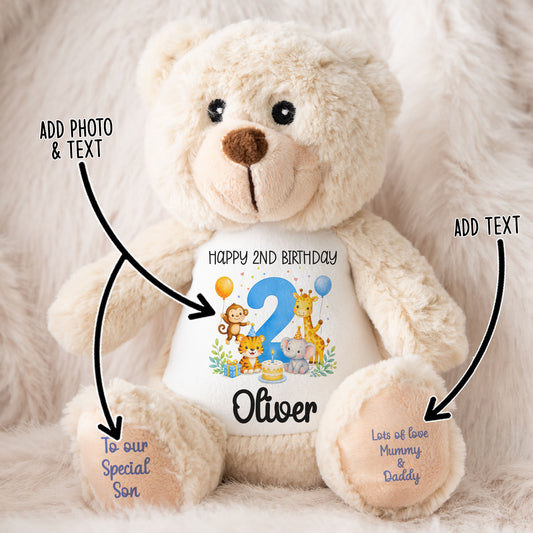 Personalised teddy bear with personalisation arrows