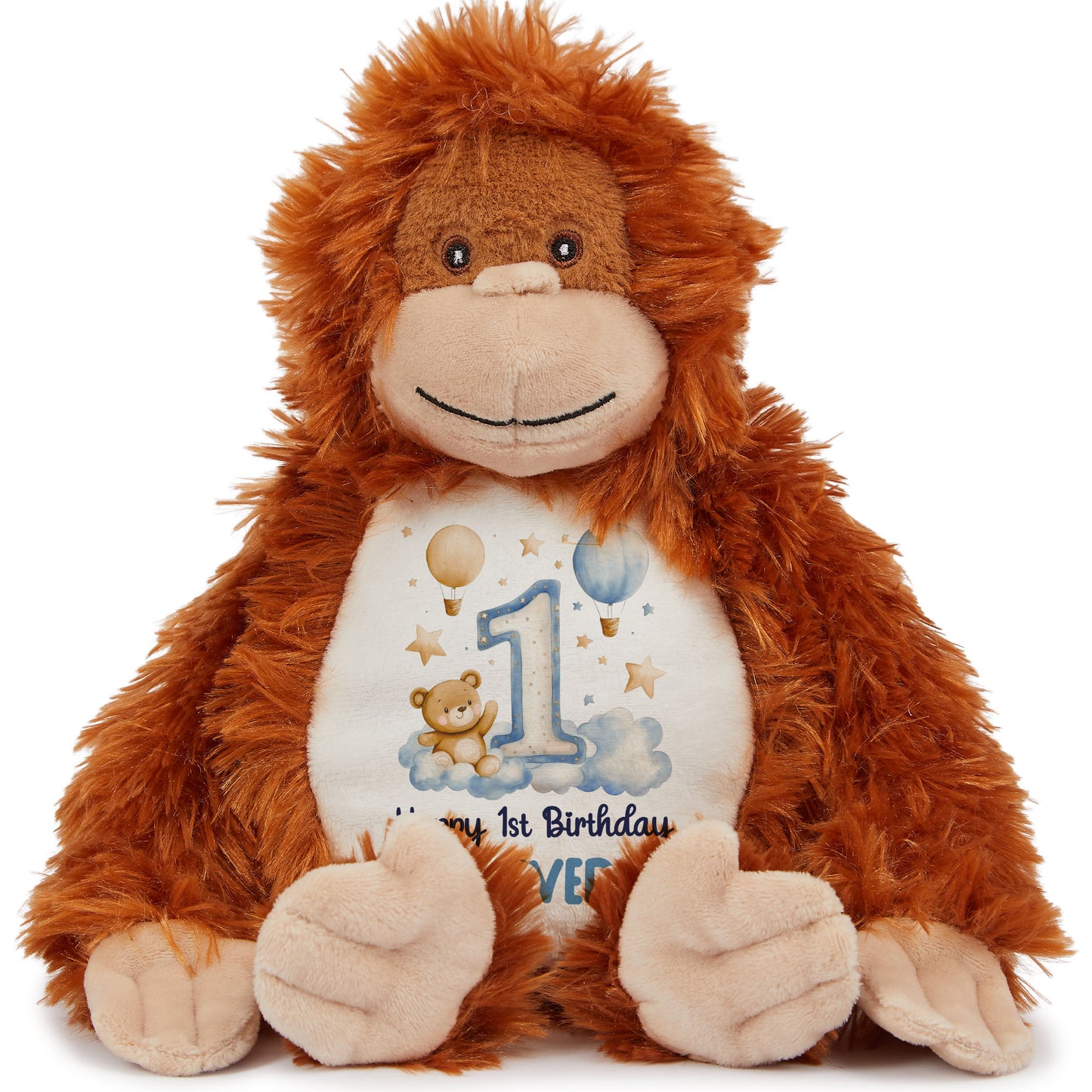1st Birthday Bear Blue Balloons & Clouds Personalised Teddy Bear
