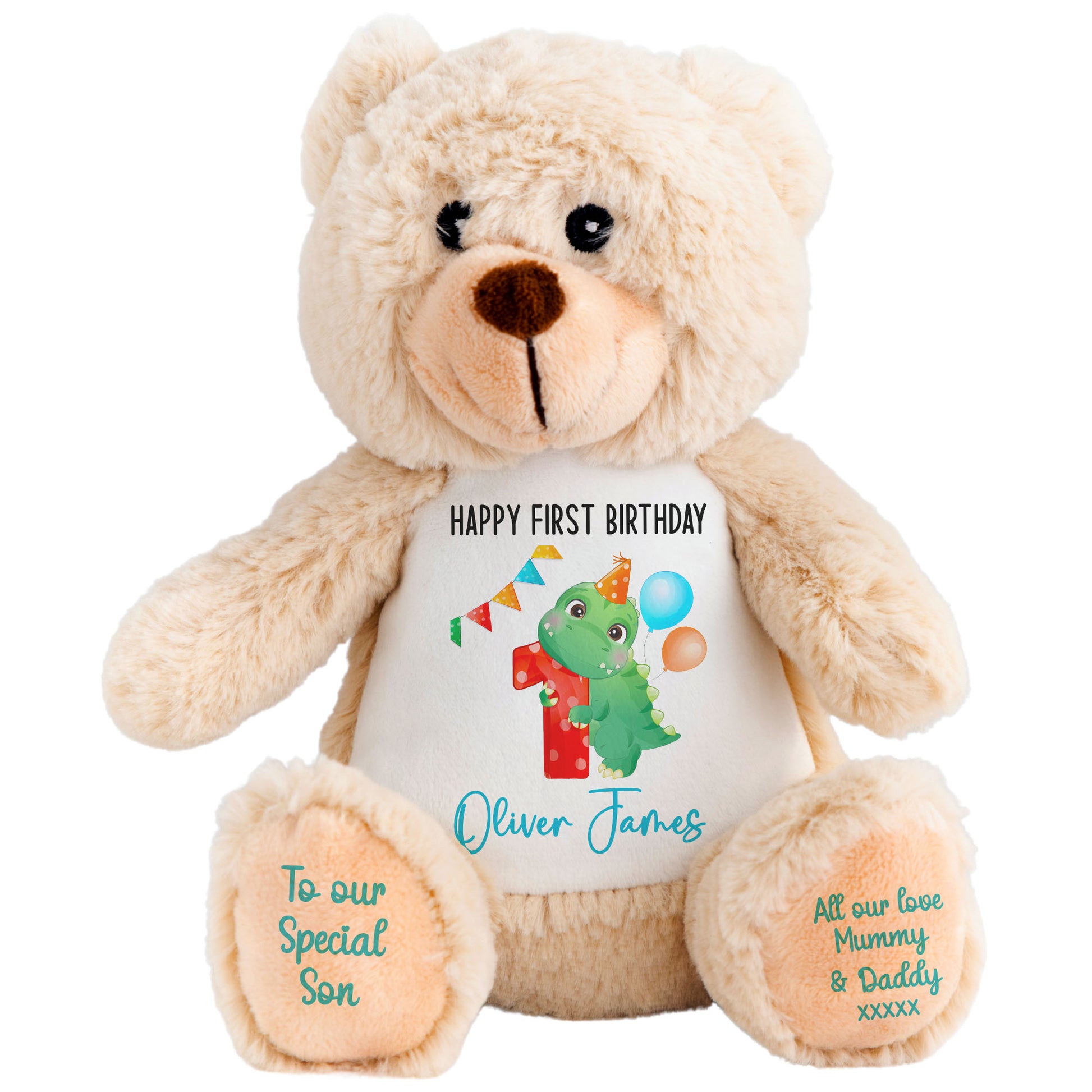 1st birthday dino party personalised teddy bears Brown Bear