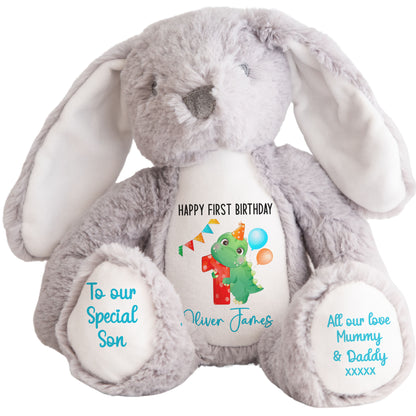 1st birthday dino party personalised teddy bears Grey Bunny