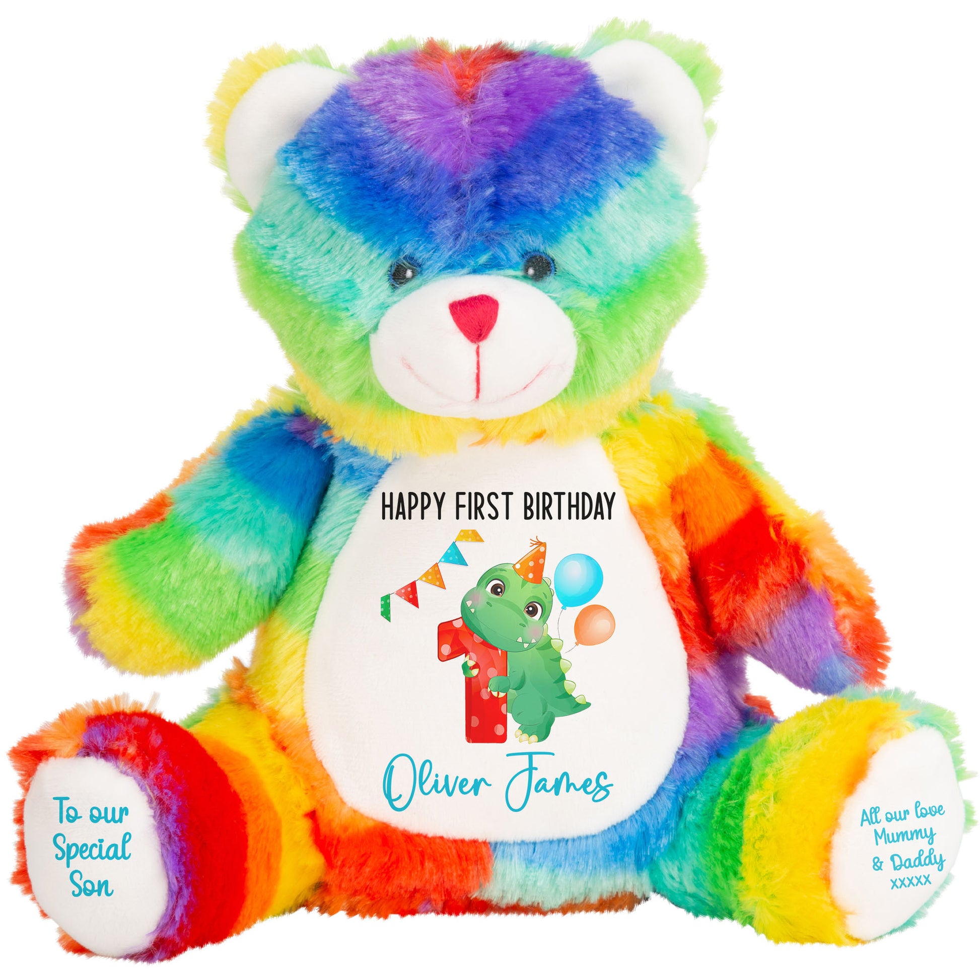 1st birthday dino party personalised teddy bears Rainbow Bear