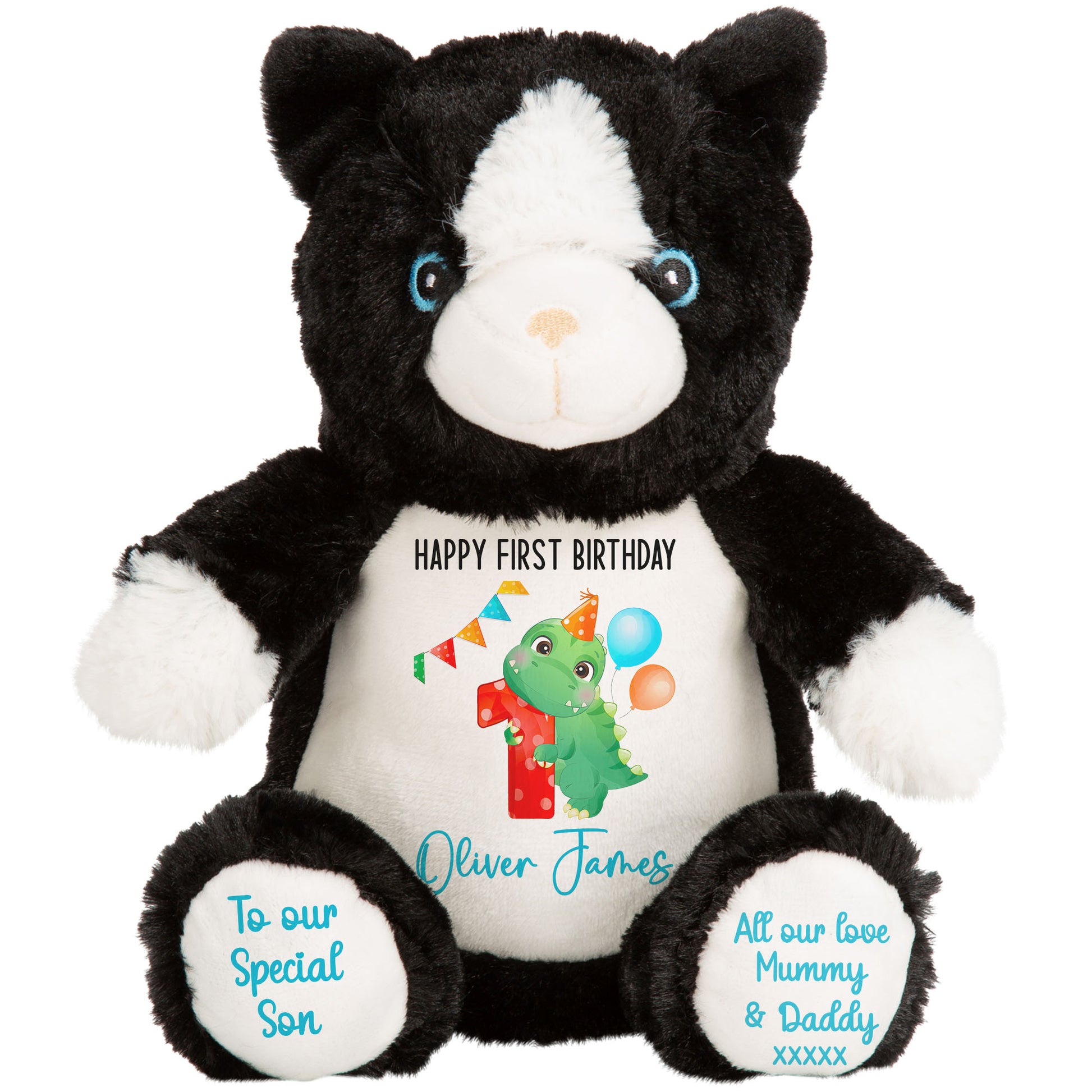 1st birthday dino party personalised teddy bears Cat