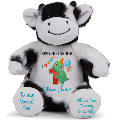 1st birthday dino party personalised teddy bears Cow