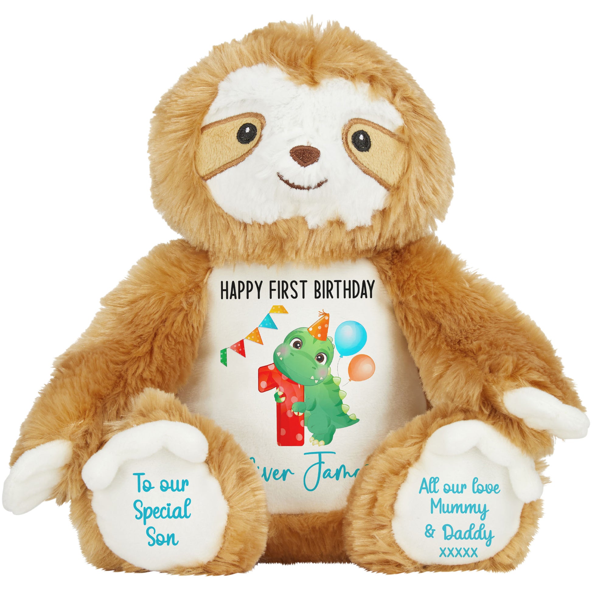 1st birthday dino party personalised teddy bears Sloth