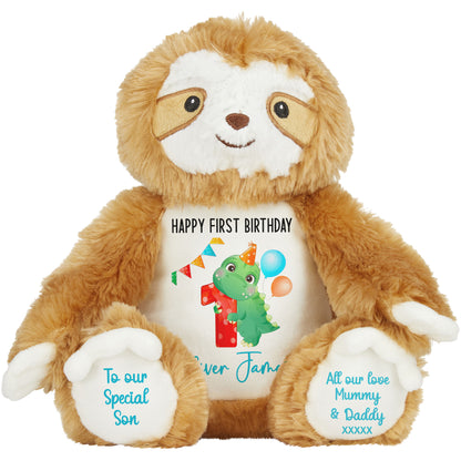 1st birthday dino party personalised teddy bears Sloth