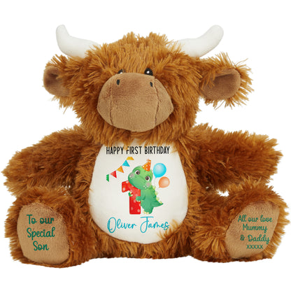 1st birthday dino party personalised teddy bears Highland Cow