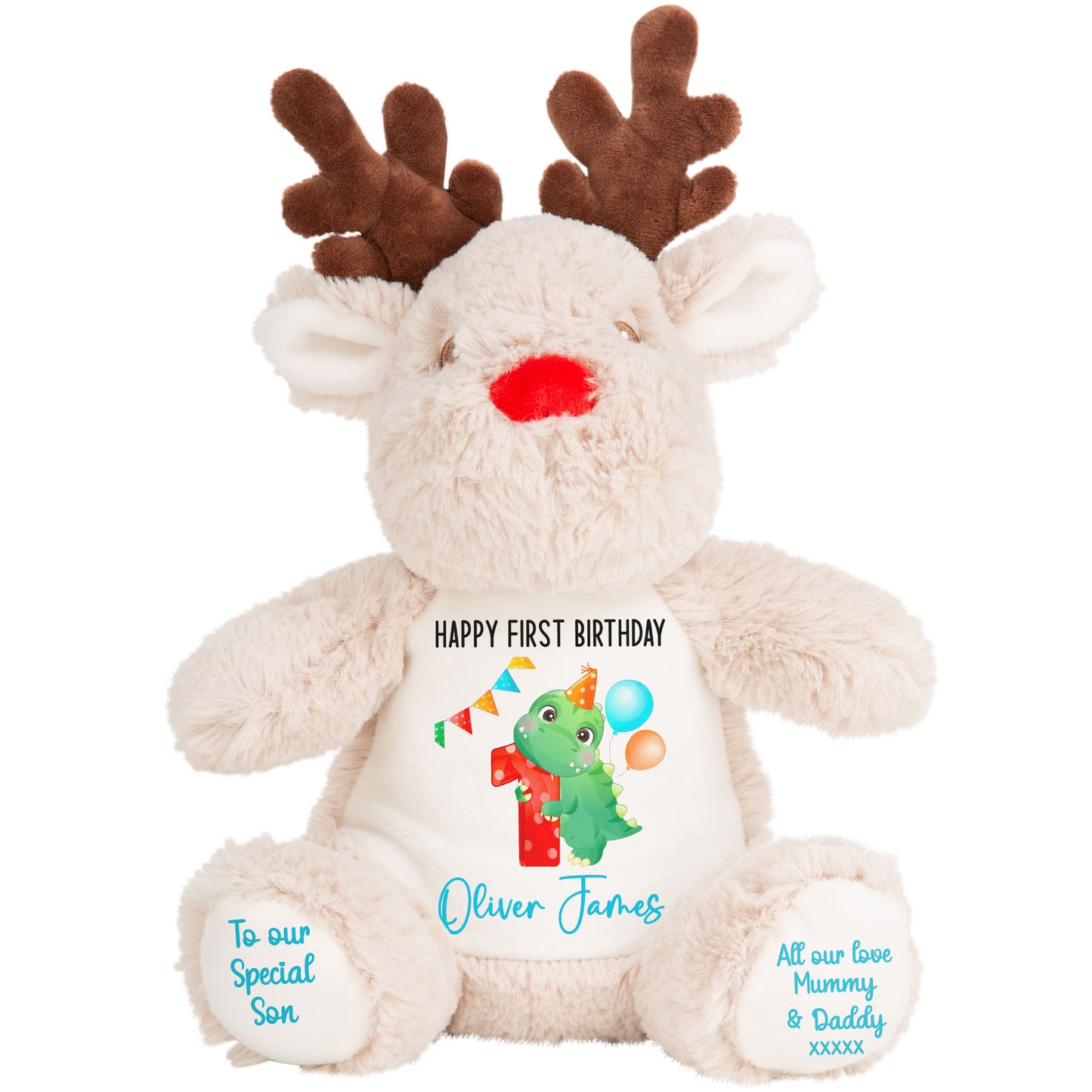 1st birthday dino party personalised teddy bears Reindeer