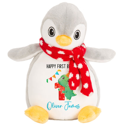 1st birthday dino party personalised teddy bears Penguin