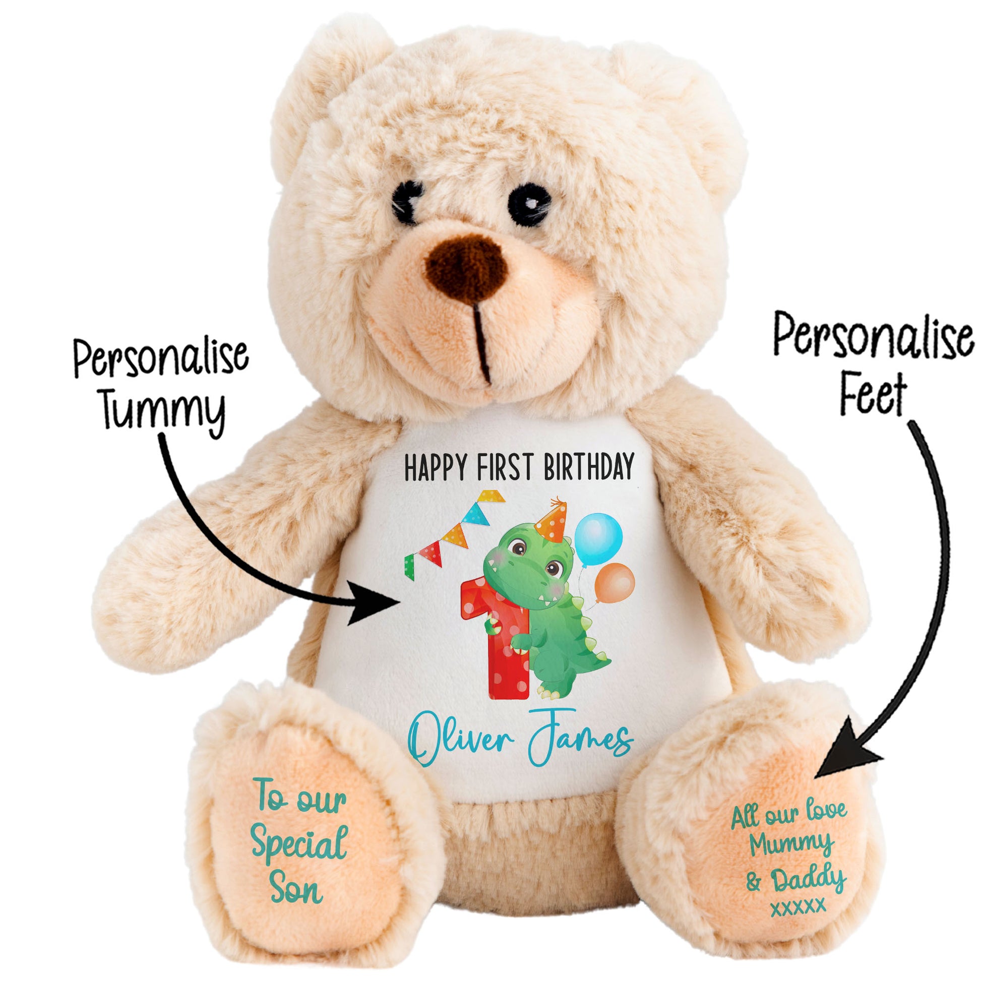 1st birthday dino party personalised teddy bears Brown Bear STOCK-BUNNY-BROWN