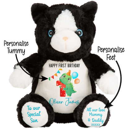 1st birthday dino party personalised teddy bears Cat STOCK-CAT