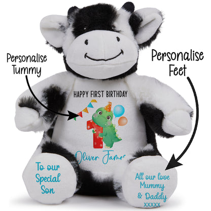 1st birthday dino party personalised teddy bears Cow STOCK-COW