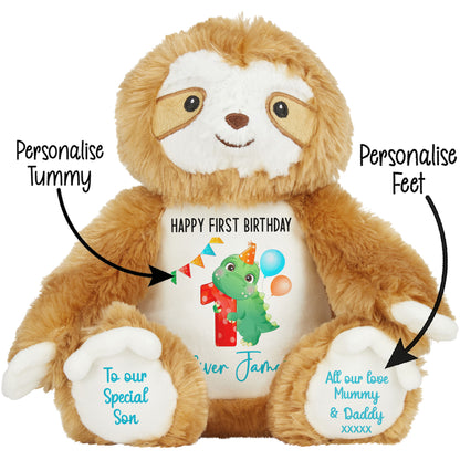 1st birthday dino party personalised teddy bears Sloth STOCK-SLOTH