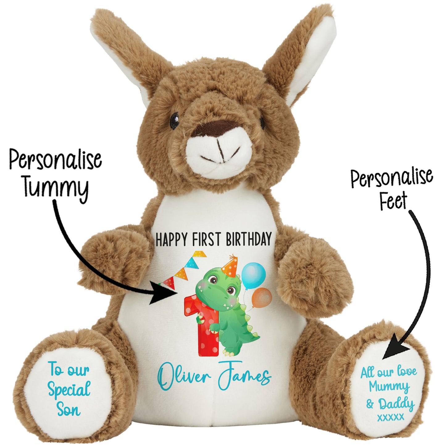 1st birthday dino party personalised teddy bears Kangaroo STOCK-KANGAROO