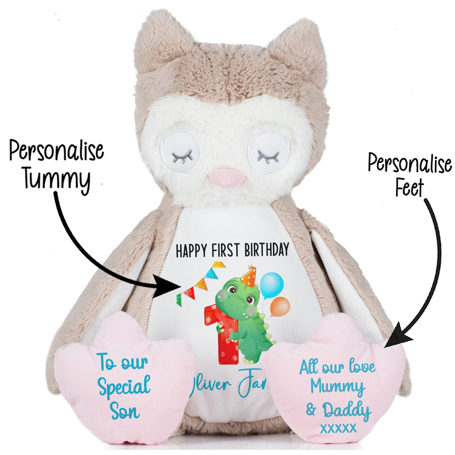 1st birthday dino party personalised teddy bears Owl STOCK-OWL