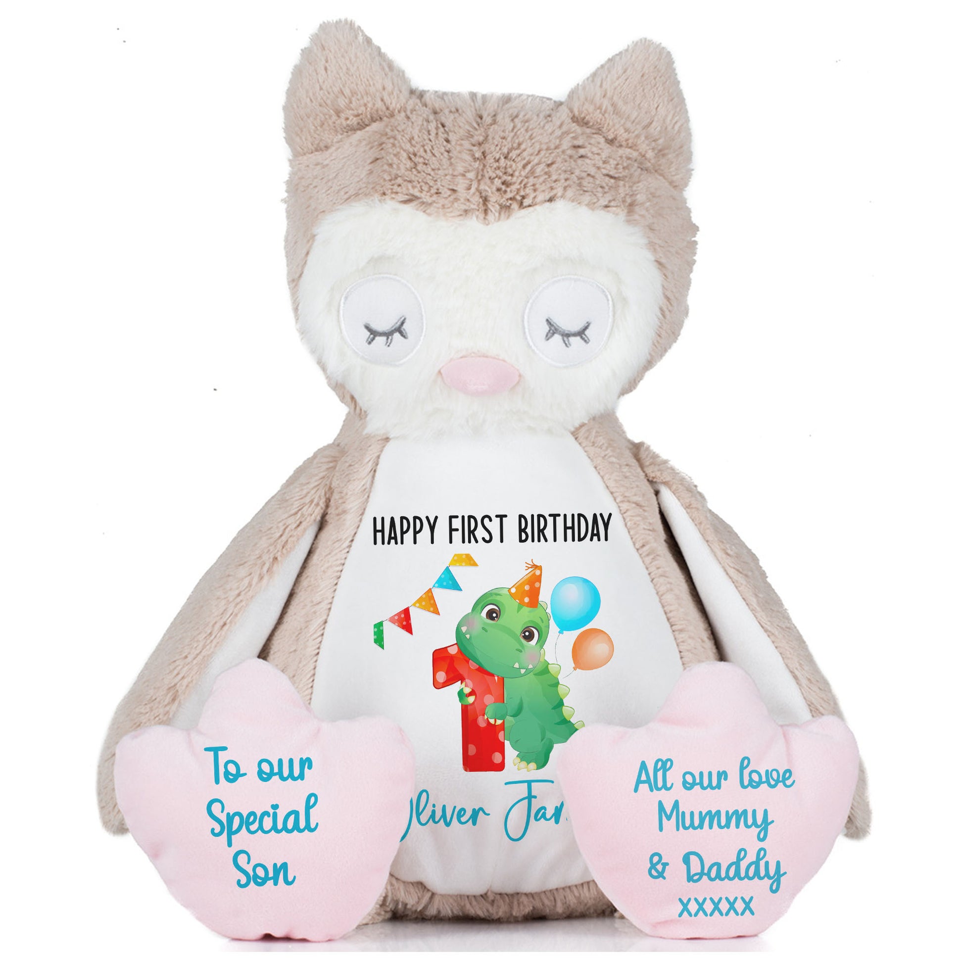 1st birthday dino party personalised teddy bears Owl