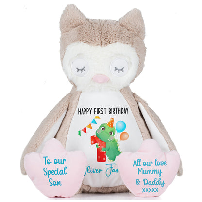 1st birthday dino party personalised teddy bears Owl