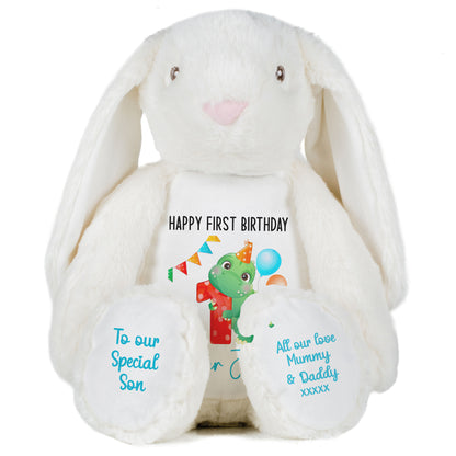 1st birthday dino party personalised teddy bears White Bunny