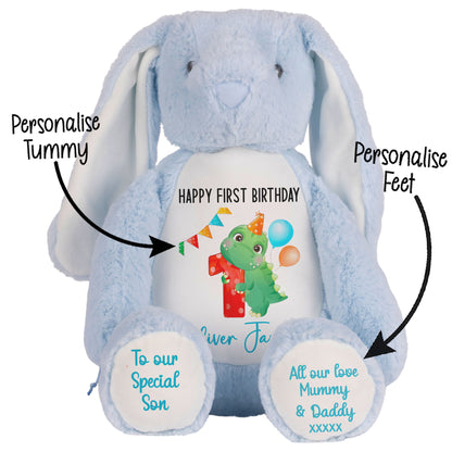 1st birthday dino party personalised teddy bears Blue Bunny STOCK-BUNNY-BLUE