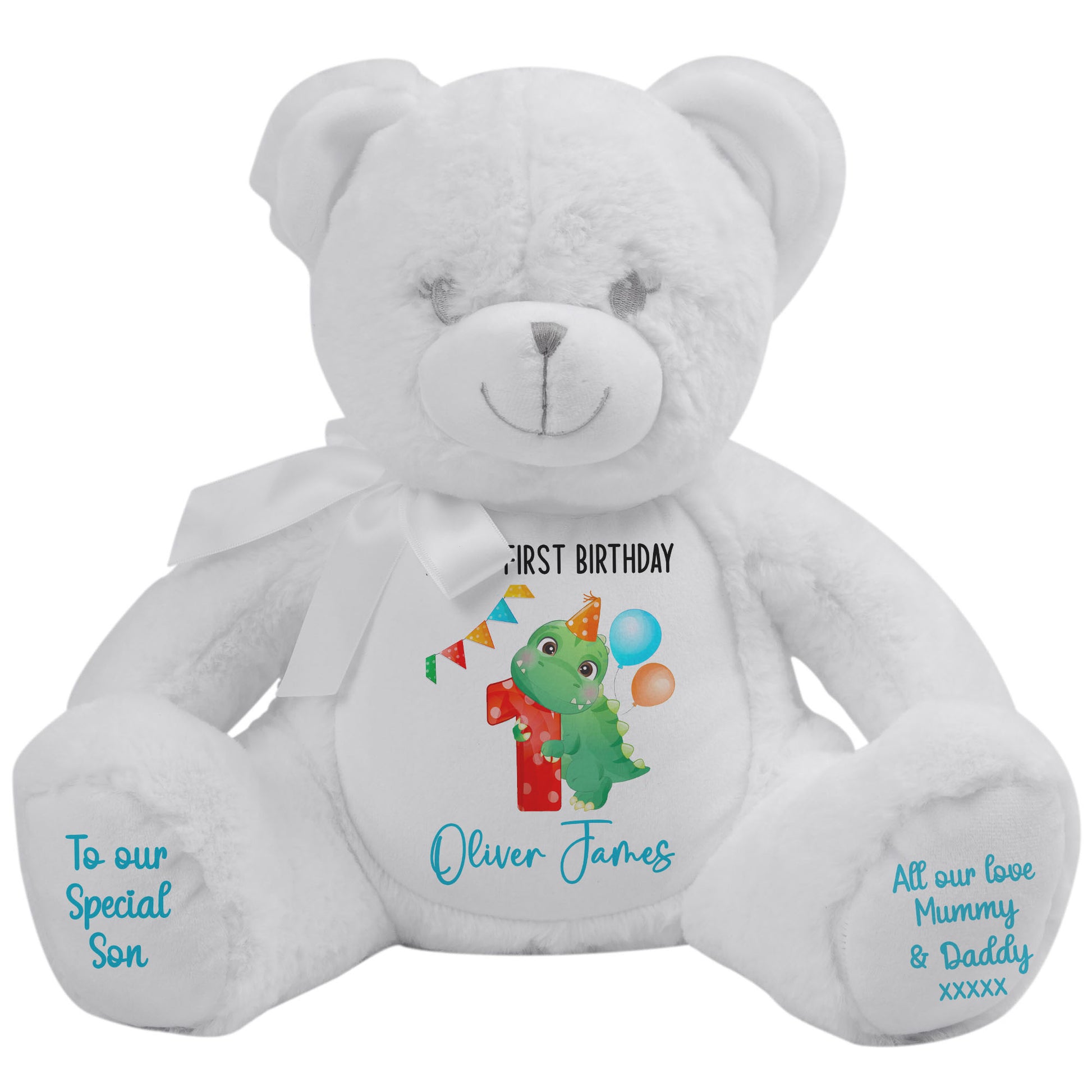 1st birthday dino party personalised teddy bears White Bear