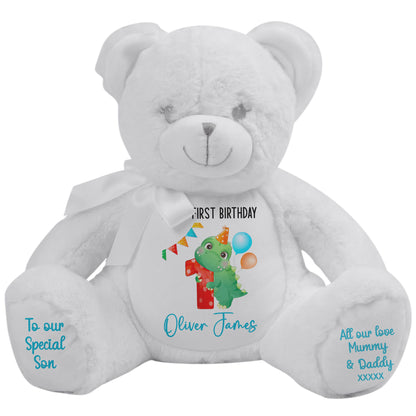 1st birthday dino party personalised teddy bears White Bear