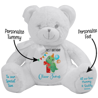 1st birthday dino party personalised teddy bears White Bear STOCK-WHITE