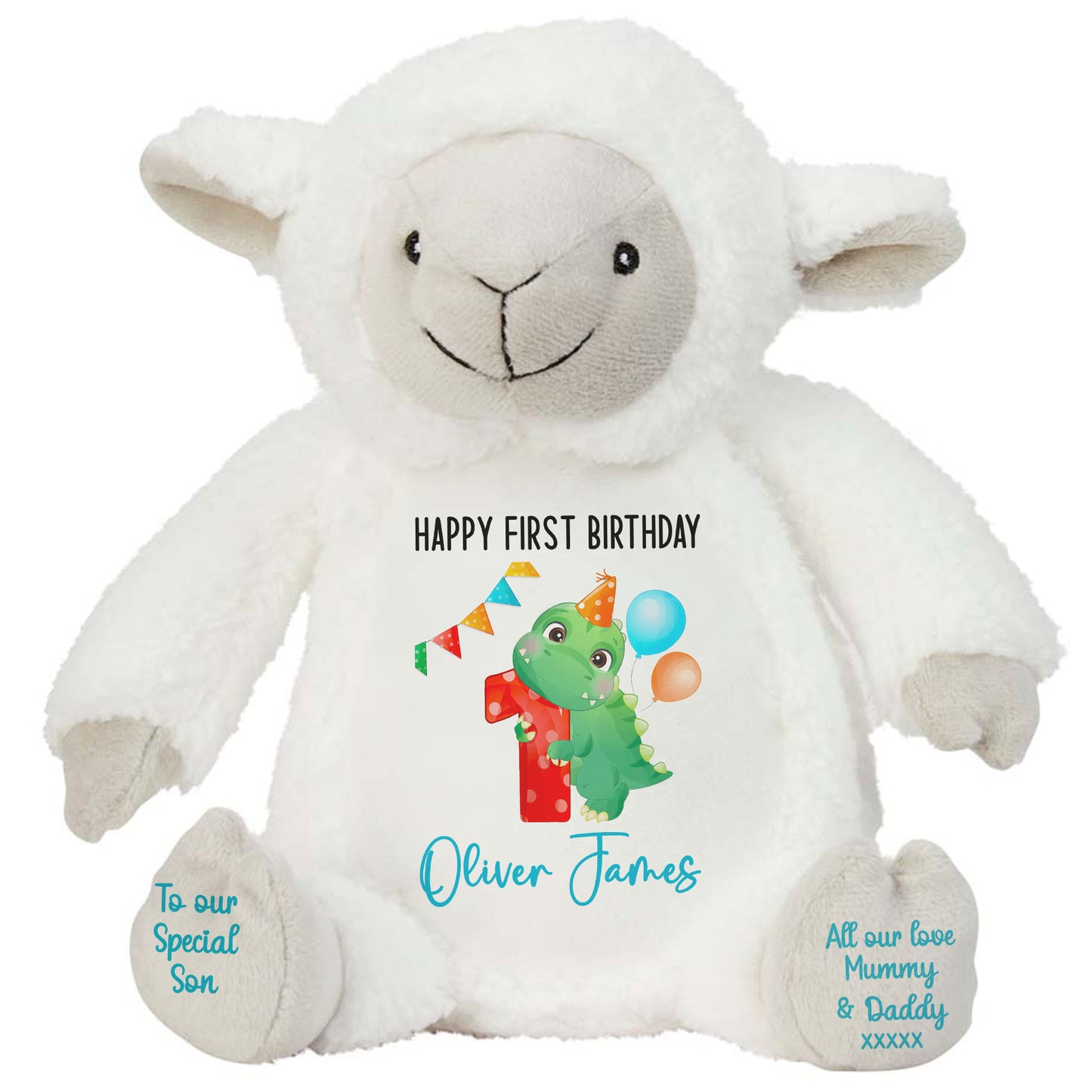 1st birthday dino party personalised teddy bears Lamb