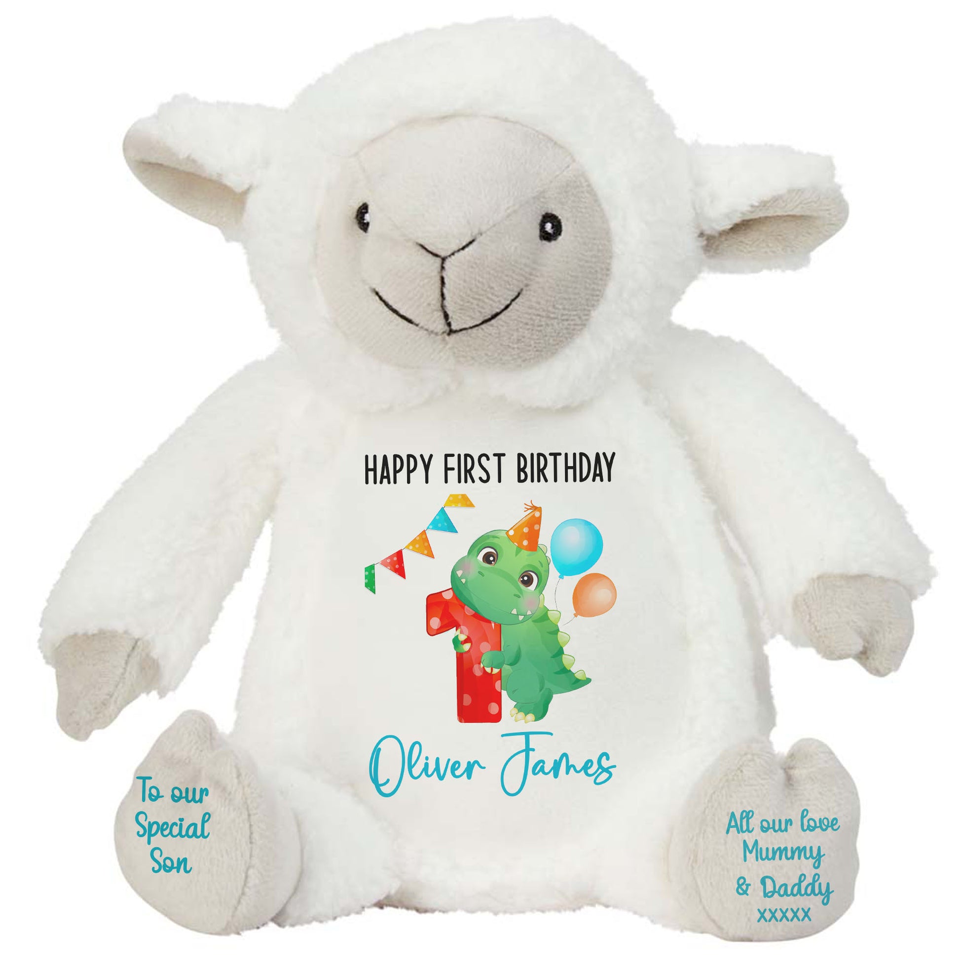 1st birthday dino party personalised teddy bears Lamb