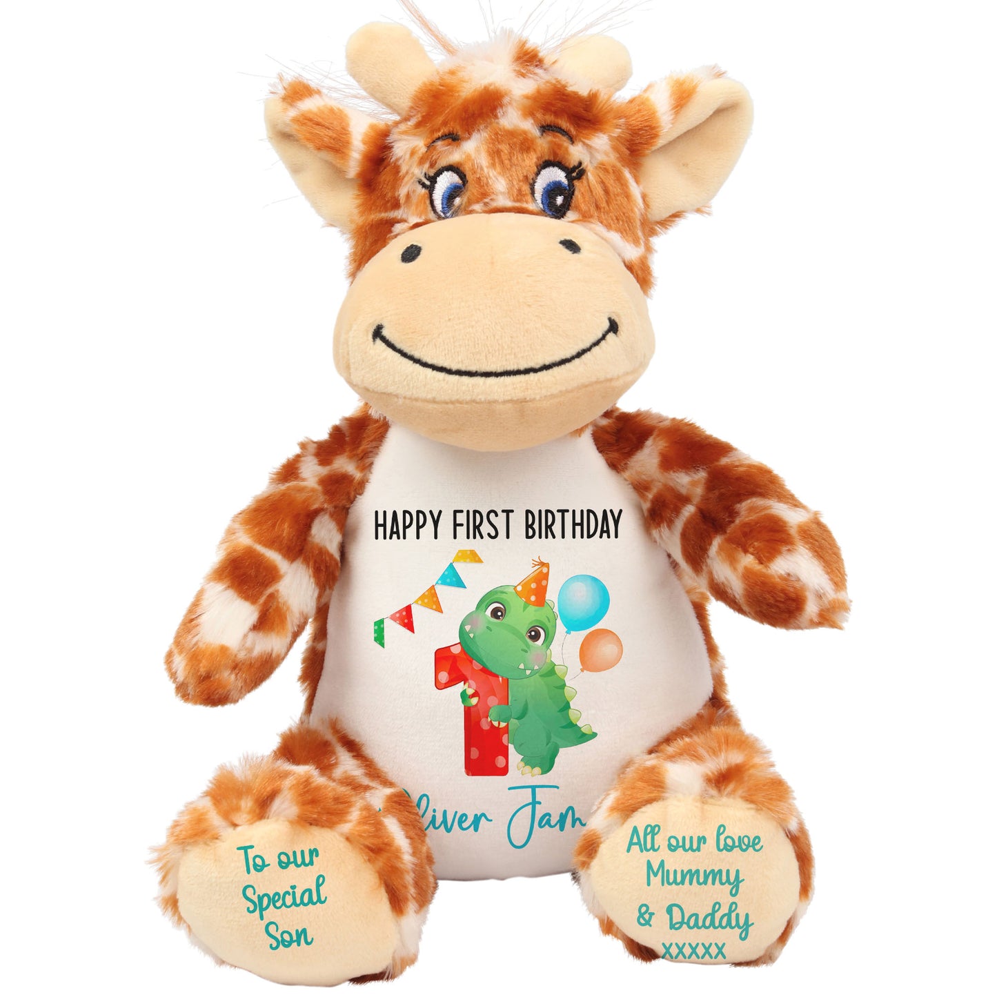 1st birthday dino party personalised teddy bears Giraffe