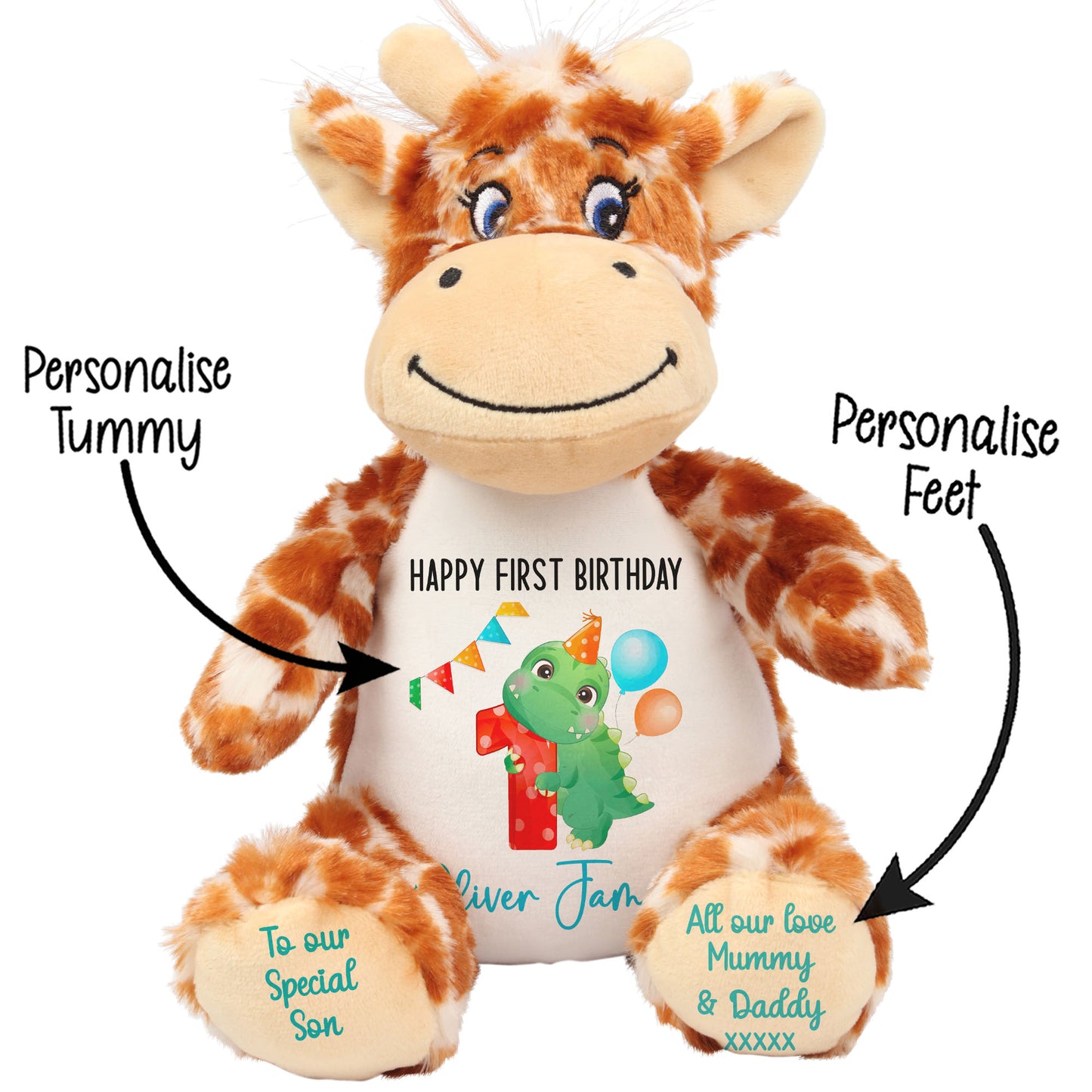 1st birthday dino party personalised teddy bears Giraffe STOCK-GIRAFFE
