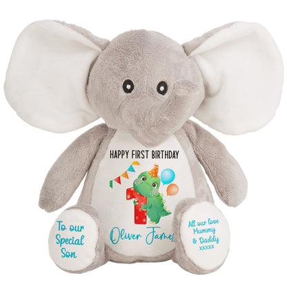 1st birthday dino party personalised teddy bears Elephant