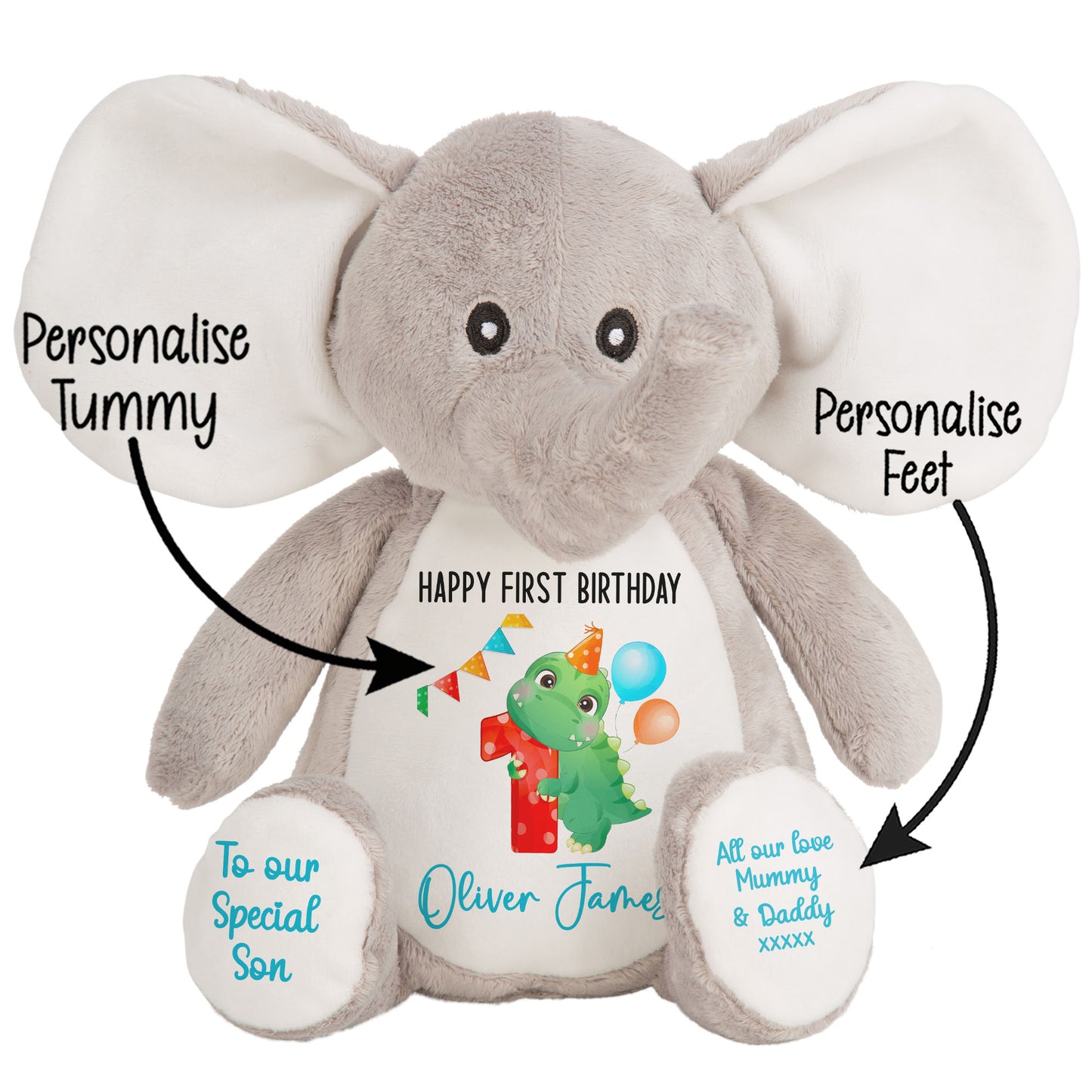 1st birthday dino party personalised teddy bears Elephant STOCK-ELEPHANT