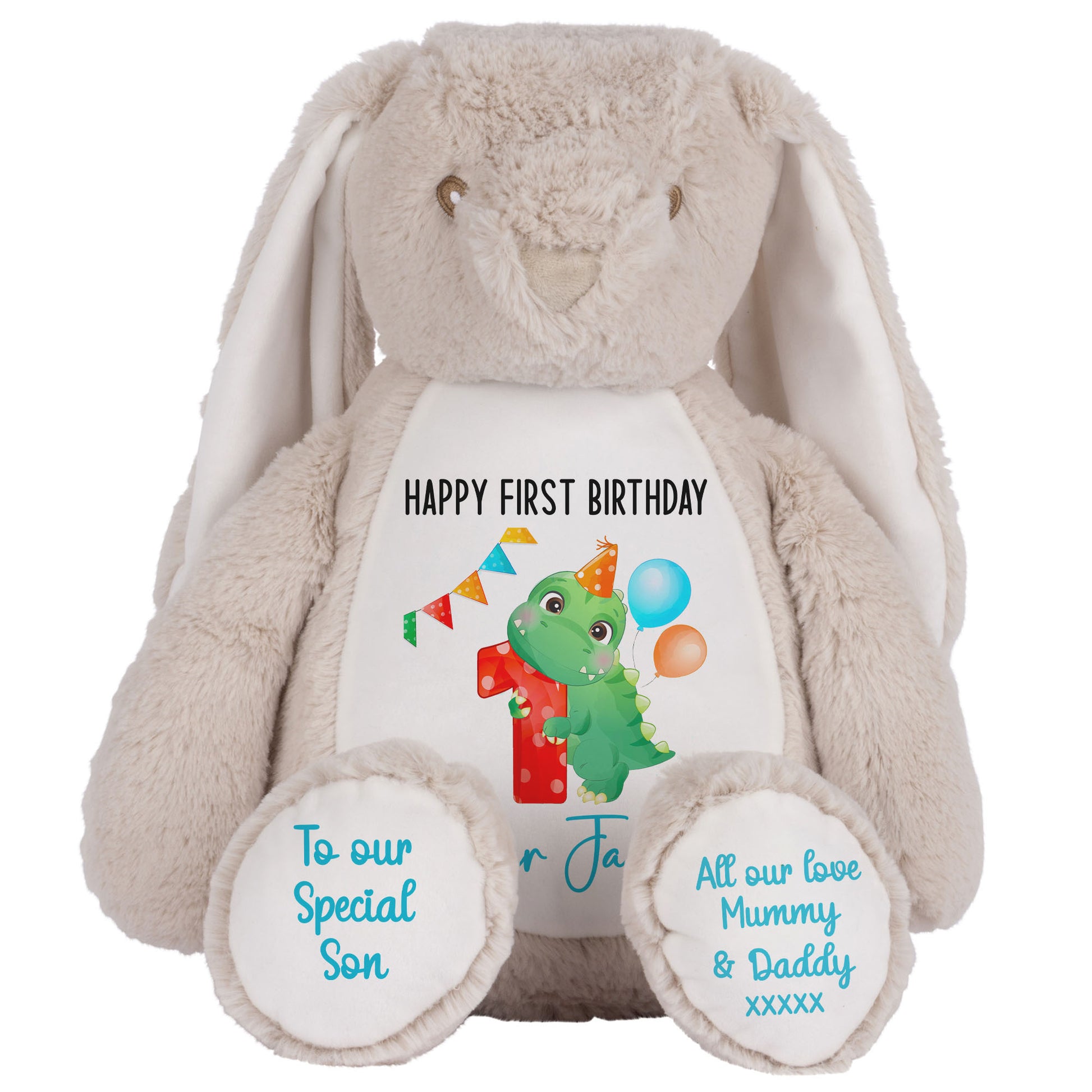 1st birthday dino party personalised teddy bears Brown Bunny