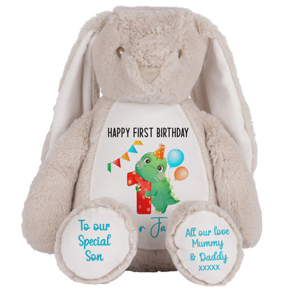 1st birthday dino party personalised teddy bears Brown Bunny