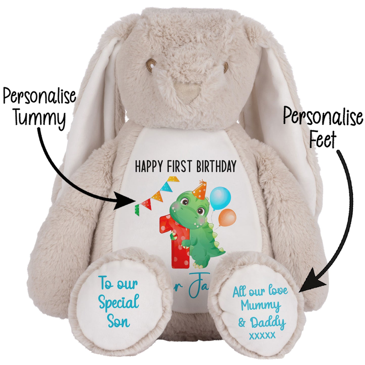 1st birthday dino party personalised teddy bears Brown Bunny STOCK-BUNNY-BROWN