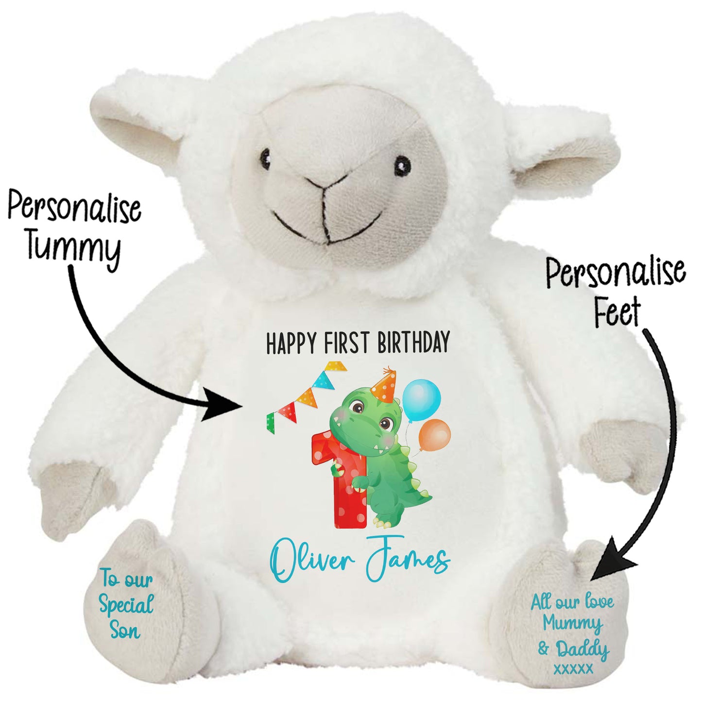 1st birthday dino party personalised teddy bears Lamb STOCK-LAMB