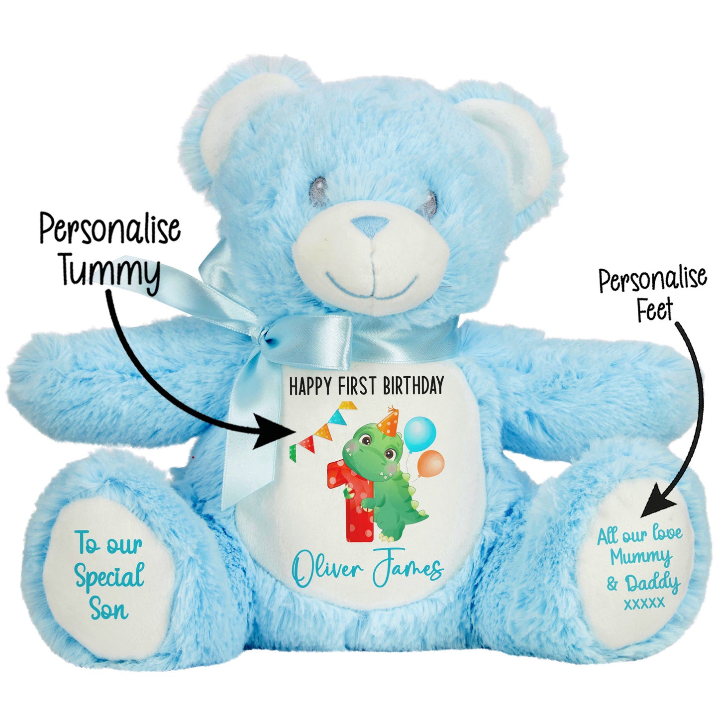 1st birthday dino party personalised teddy bears Blue Bear STOCK-BLUE