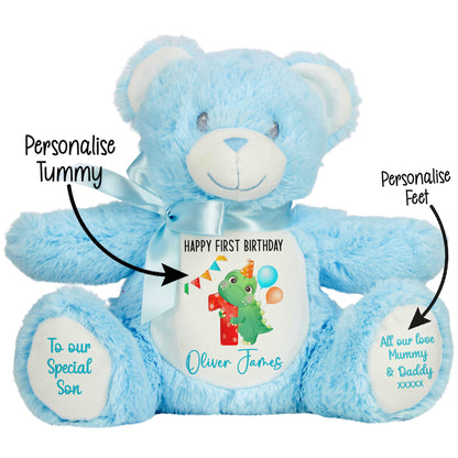 1st birthday dino party personalised teddy bears Blue Bear STOCK-BLUE
