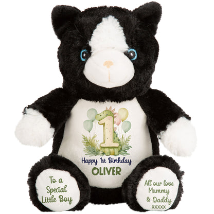 1st Birthday Green Dinosaur & Balloons Personalised Teddy Bear