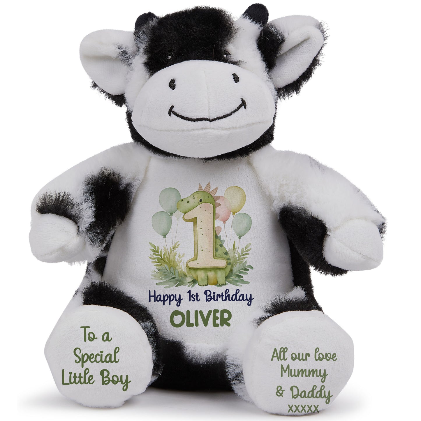1st Birthday Green Dinosaur & Balloons Personalised Teddy Bear