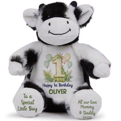 1st Birthday Green Dinosaur & Balloons Personalised Teddy Bear