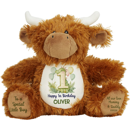 1st Birthday Green Dinosaur & Balloons Personalised Teddy Bear